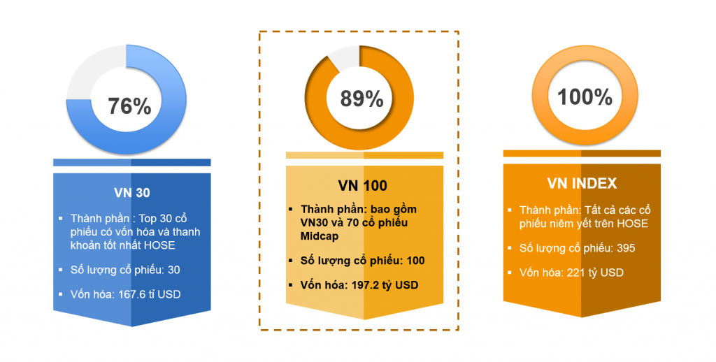 Cơ cấu danh mục vốn hóa chỉ số VN100 - kiến thức về quỹ ETF